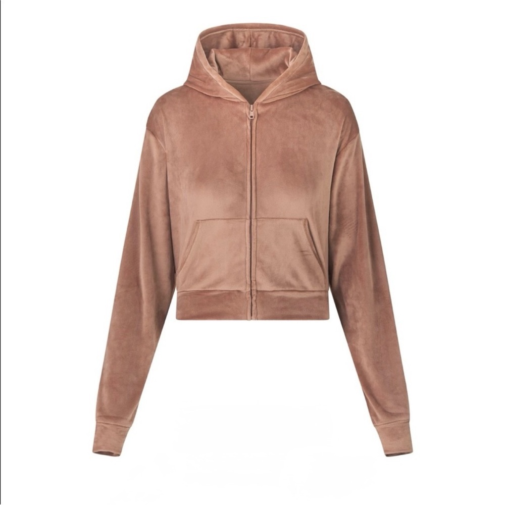 SKIMS Velour Zip Up Cropped Hoodie Sienna Size Small